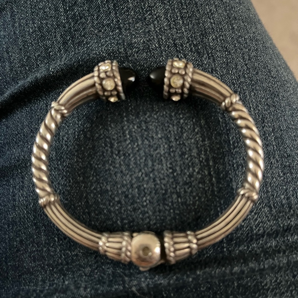 Silver plate bracelet with onyx, cabochon and crystals